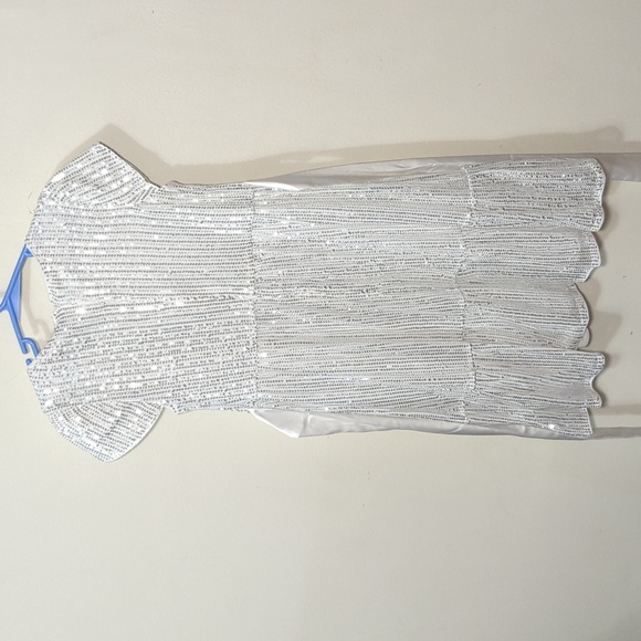 Grace Karin Sparkling Silver Sequin Tiered Dress Girls Size 10 - Picture 6 of 6